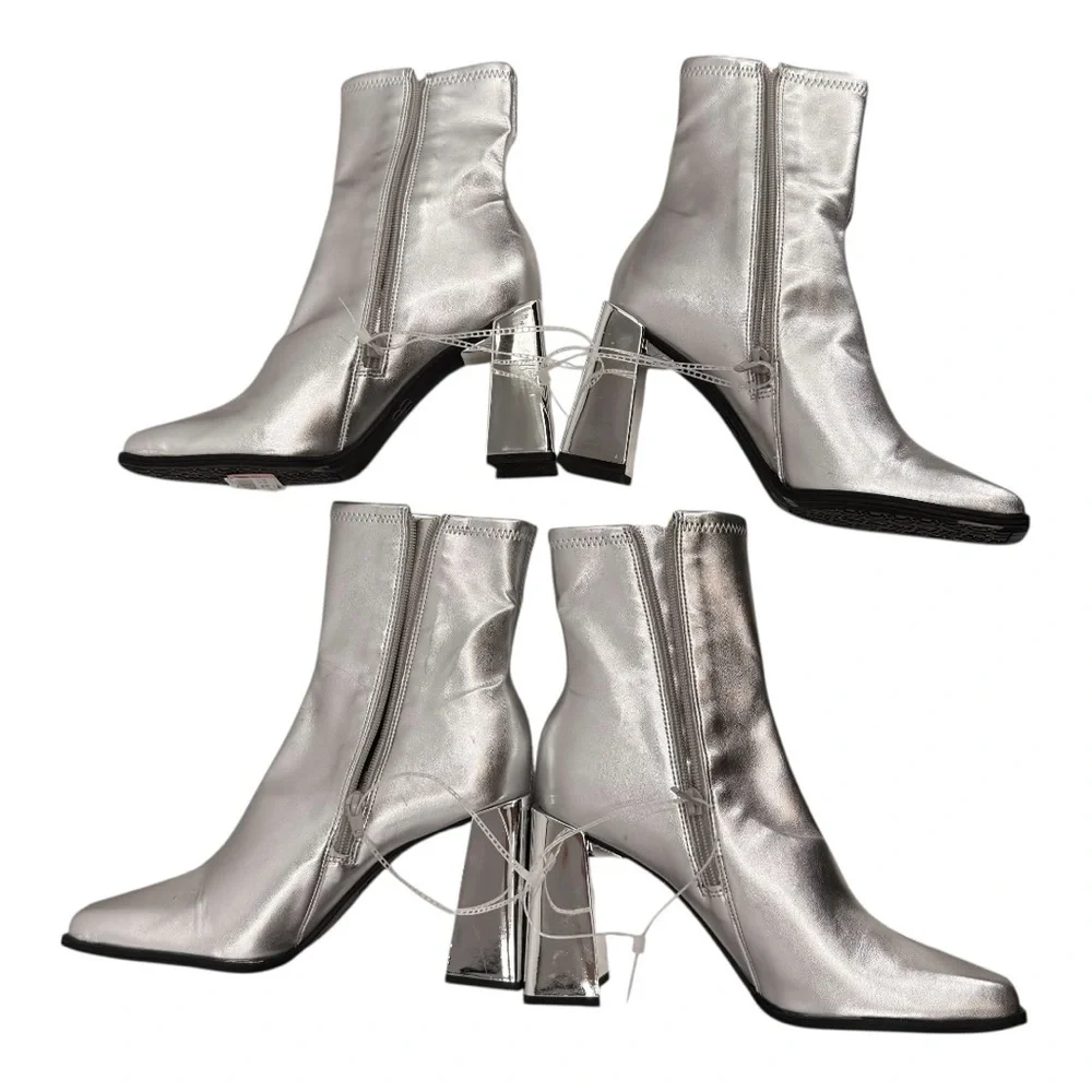 Gianni Bini Silver Metallic Block Heel Ankle Boots - Picture 10 of 15